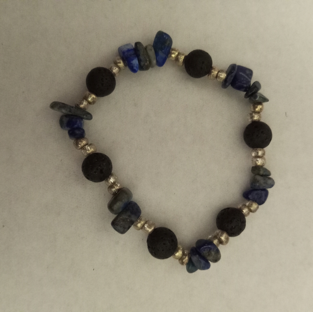 Lapis lazuli gemstone lava rock essential oil diffuser statement bead bracelet